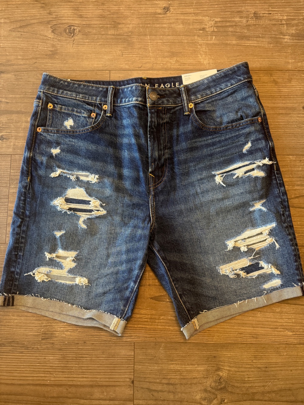 American Eagle Outfitters Distressed Dark Blue Denim Shorts
